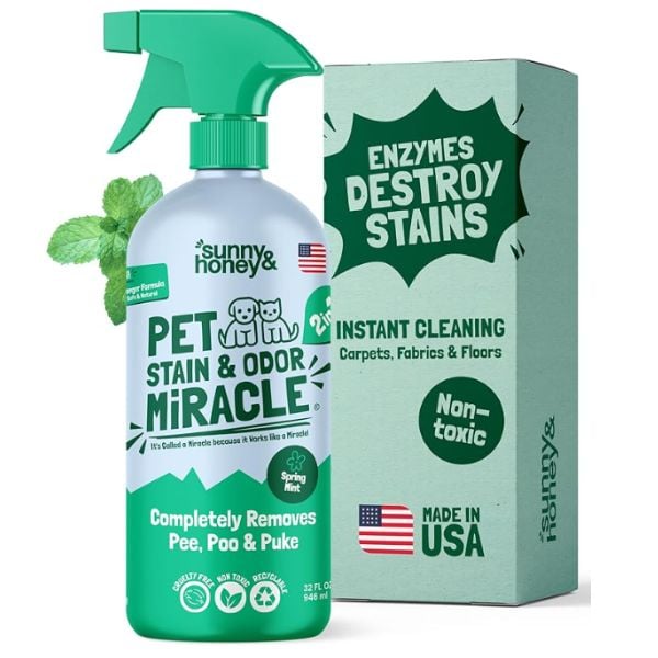 Sunny & Honey pet stain and odor miracle spray product.