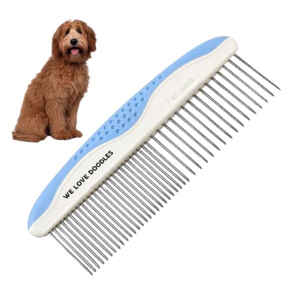 We Love Doodles metal grooming comb product.