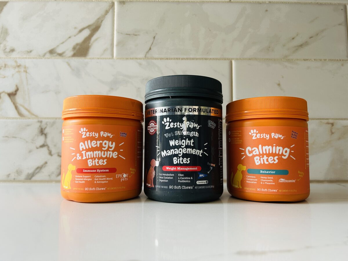 zesty paws supplements (allergy & immune bites, weight management bites, calming bites)