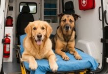 dogs riding in a pet ambulance