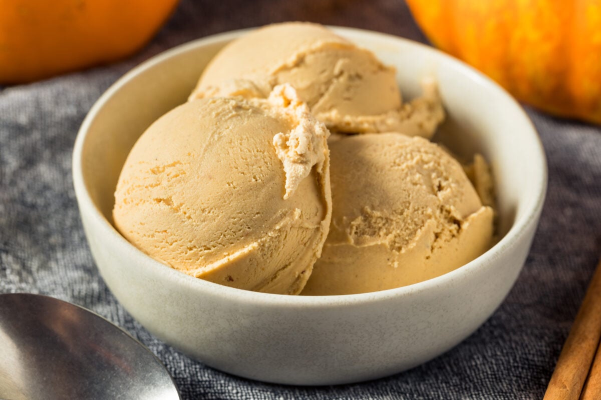 Homemade pumpkin ice cream in a bowl.