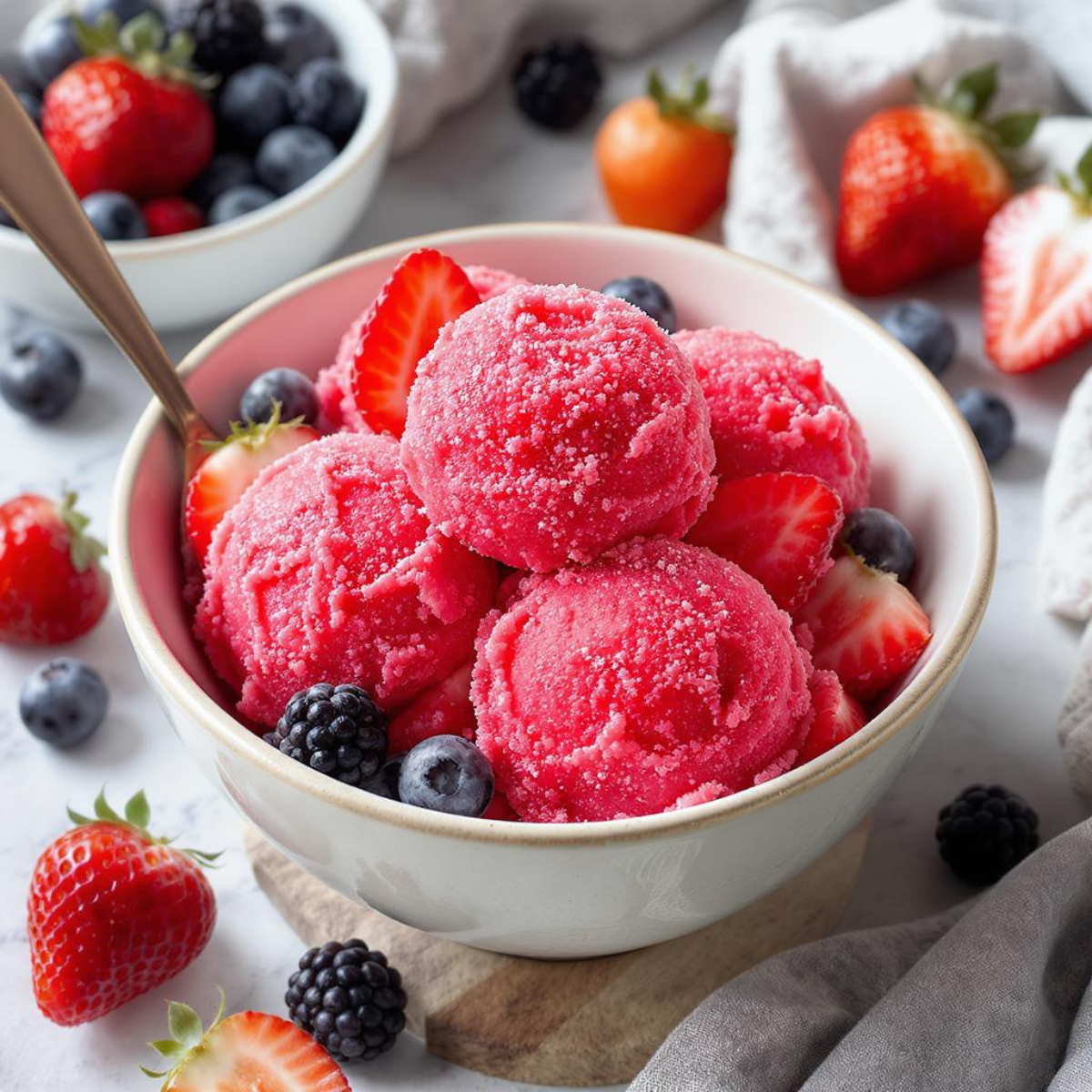 Dog very berry sorbet in a bowl.
