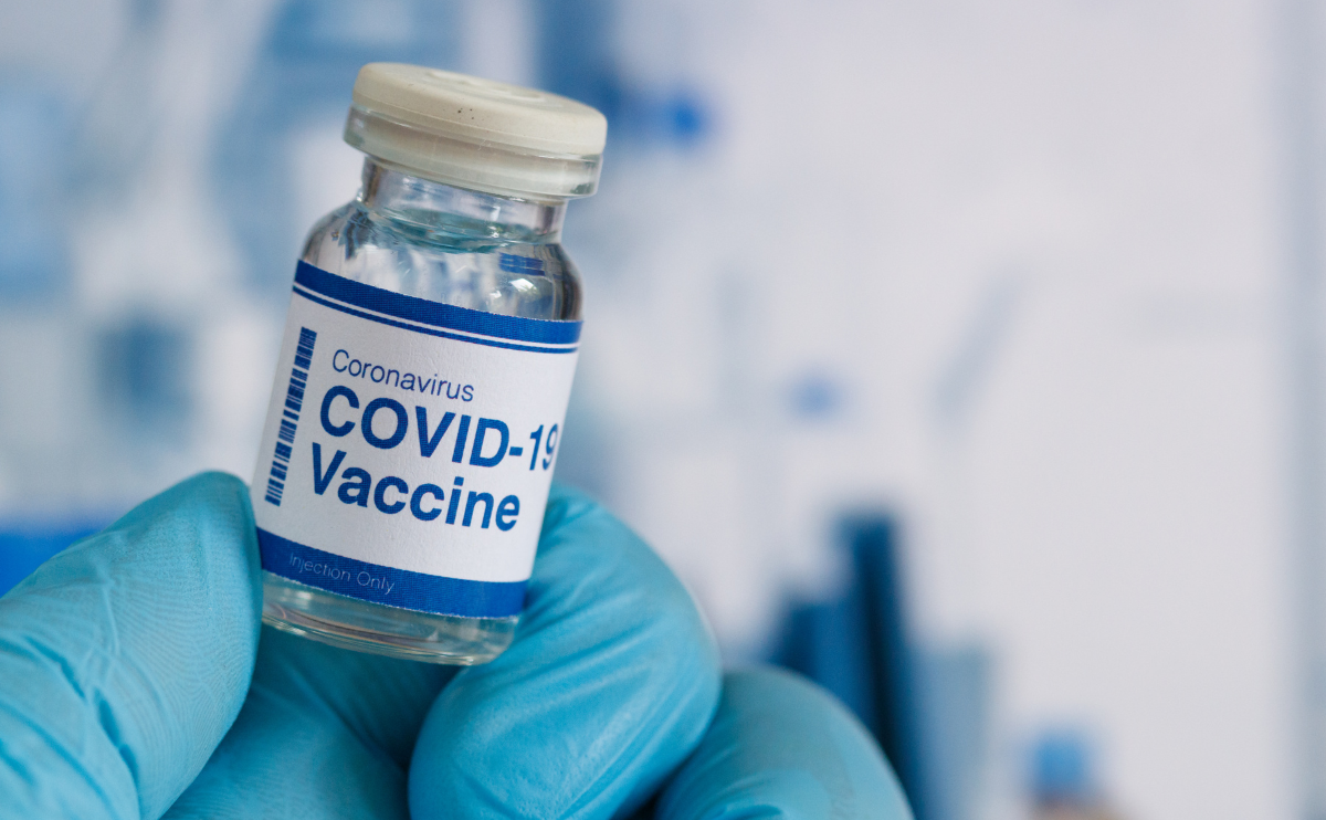 Close up shot of the Covid 19 vaccine in a bottle.