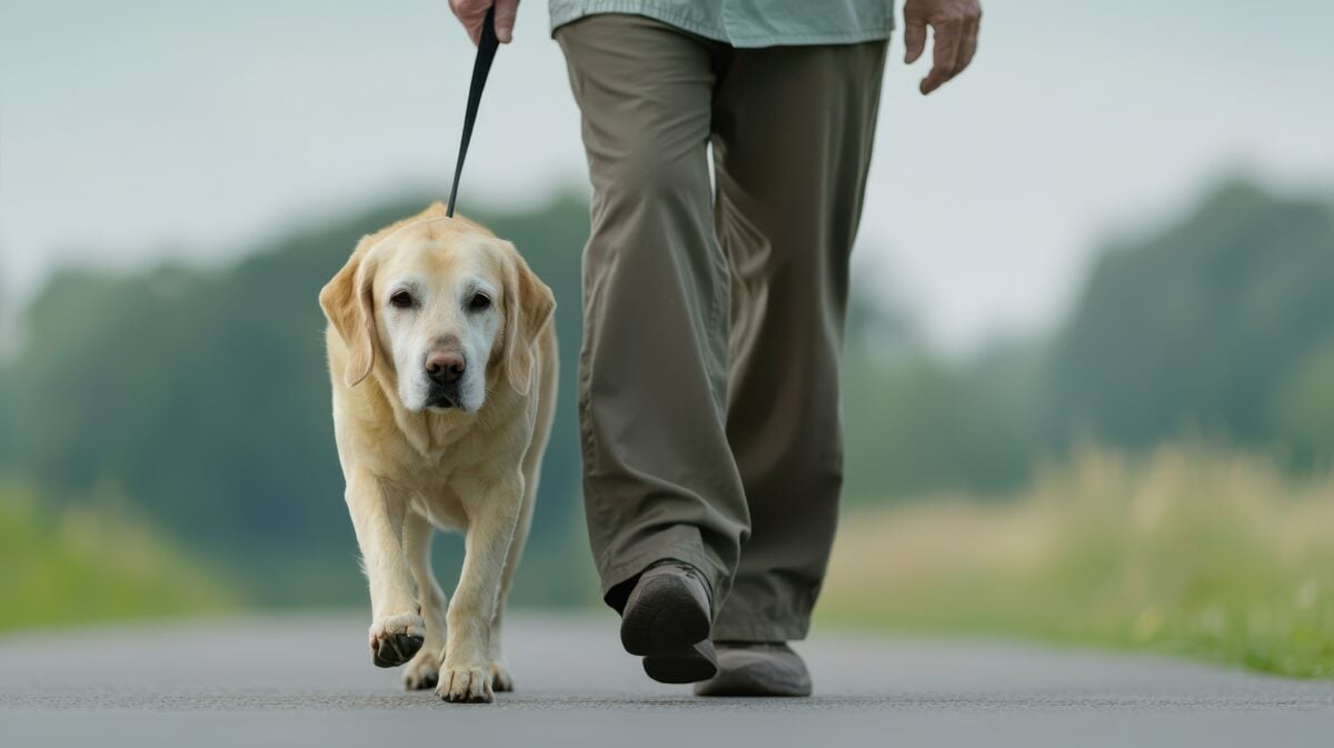 Person walking their elderly dog.