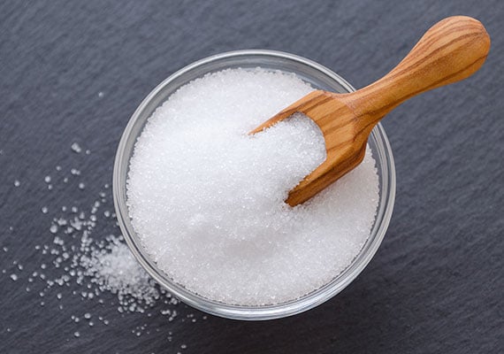 A bowl of Xylitol, and ingredient that can be found in peanut butter that is deadly to dogs