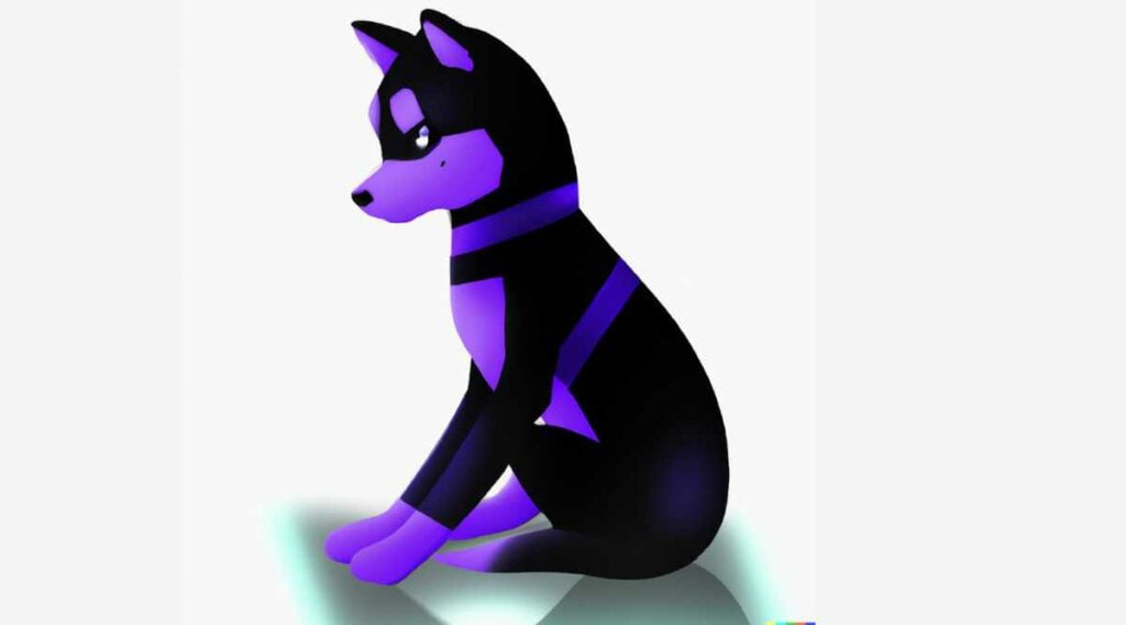 Purple anime dog on white background 