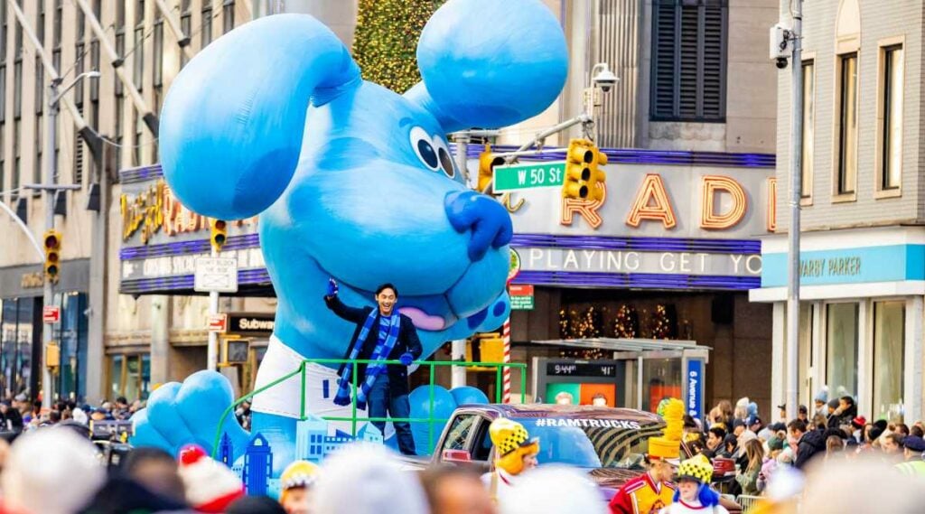 Annual Thanksgiving Macys parade with inflated Blue's Clues character