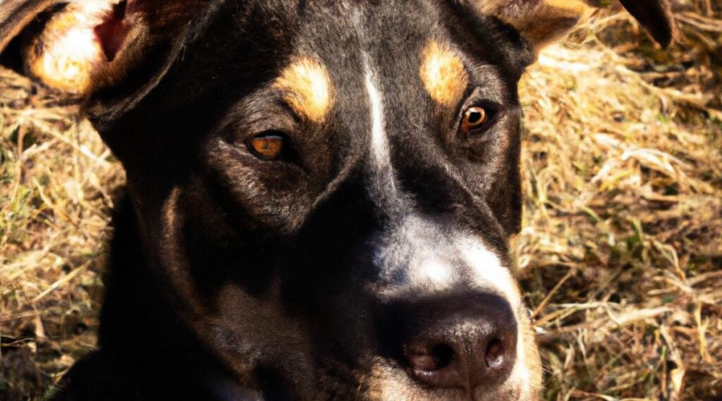 Australian Shepherd Pitbull Mix outside face close up