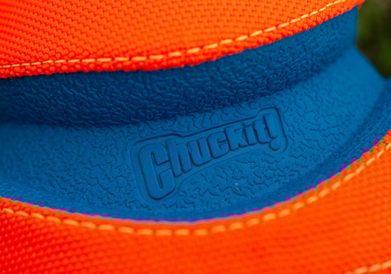 Close up on groove found on chuckit fumble fetch dog football