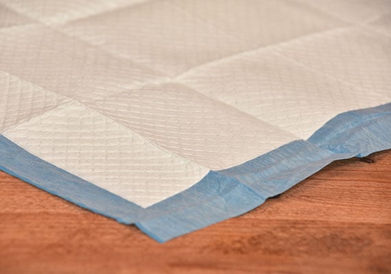 Close up on quilted top layer and corner of Frisco Training and potty pads - winner of best pee pads for dogs