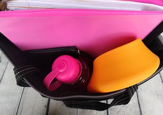 Collapsible dog bowl squashed inside handbag poor fit