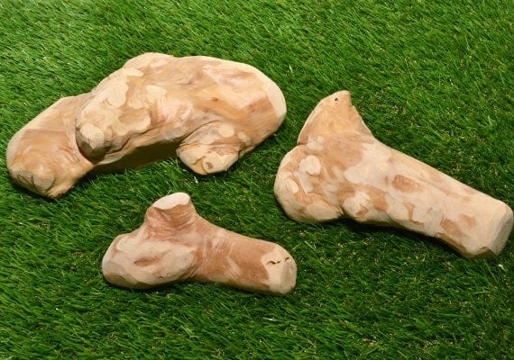 Different sized ware gorilla chew real wood dog toy size comparison