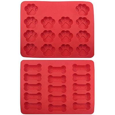 Dog paw print and bone shaped red silicone ice tray