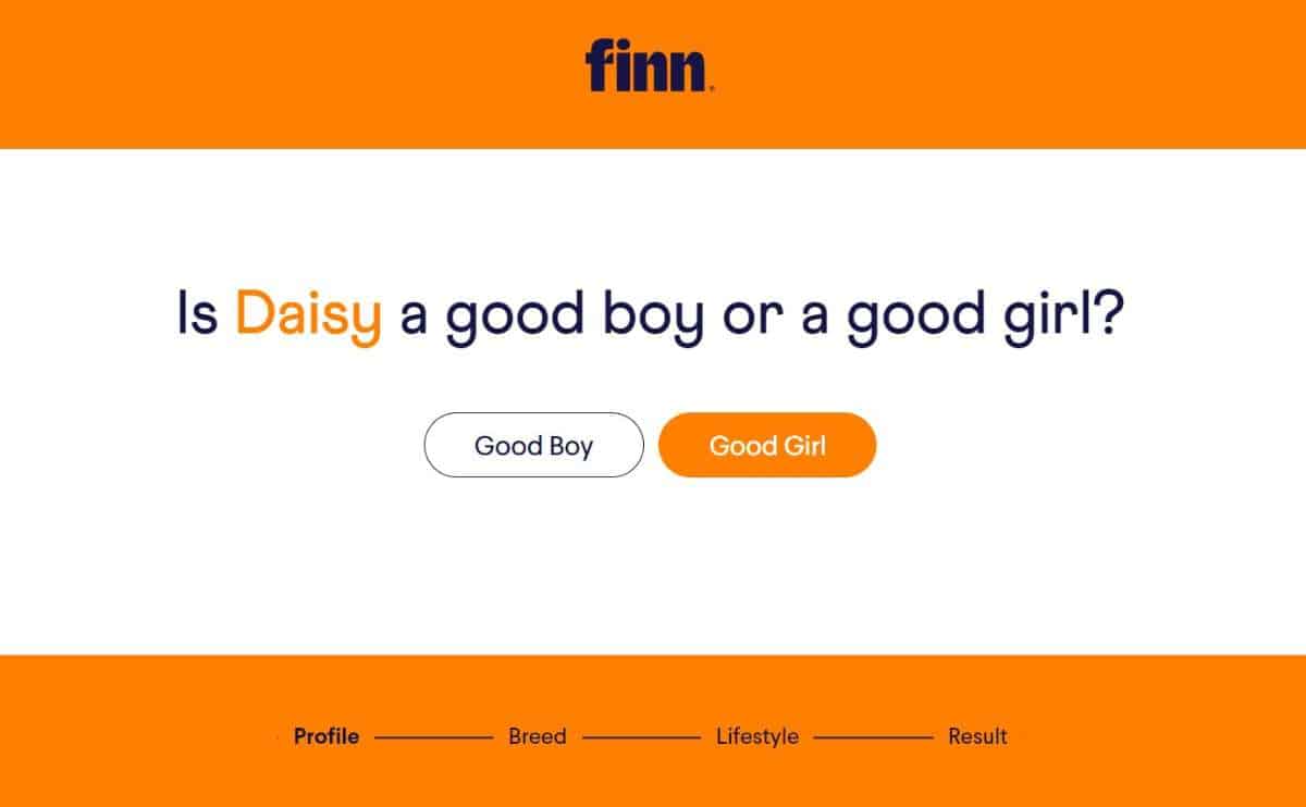 Finn Dog Supplement quiz question about good boy or girl