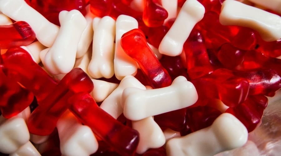Gummy candy in the shape of bones.