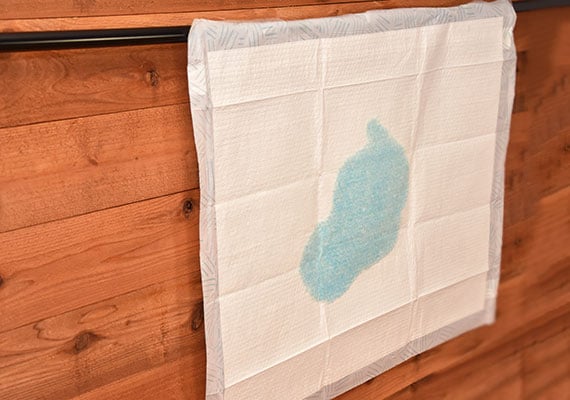 Hanging up a dog pee pad to see if it will leak or drip