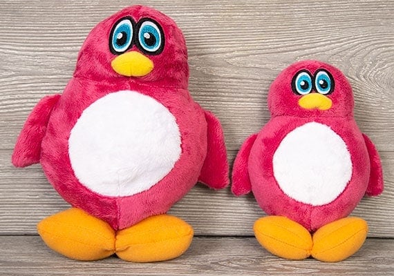 Hear Doggy Silent Squeaker Penguin Plush Toy small and large compared side by side