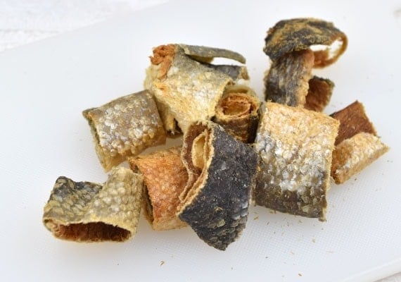 Individual Pieces of Vital Essentials Freeze Dried Salmon Skin Treats For Dogs