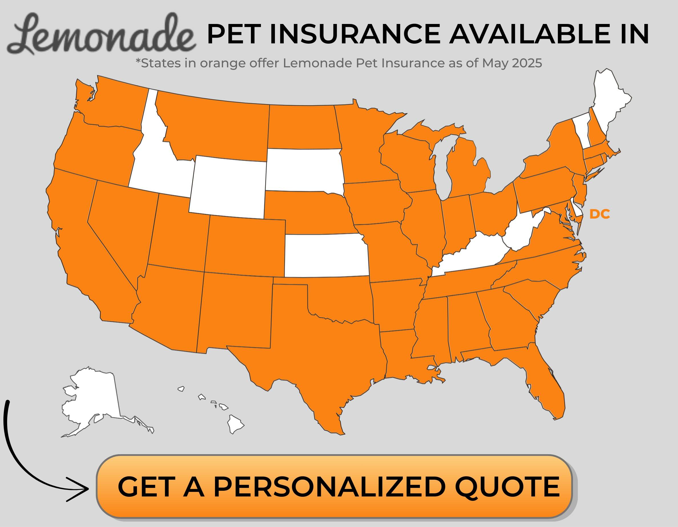 Lemonade pet insurance available map May 2025.