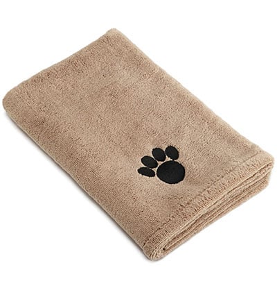 Microfiber quick dry dog towel with embroidered paw print motif