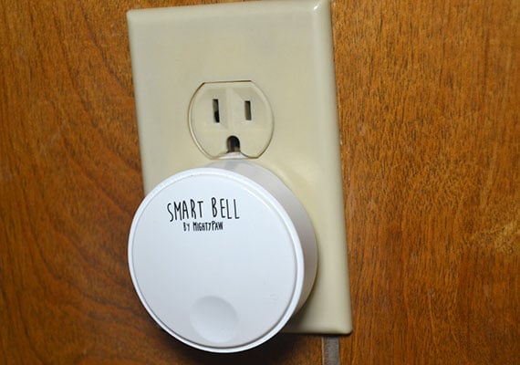 Mighty Paw Smart Bell Receiver Plugged into outlet on wall