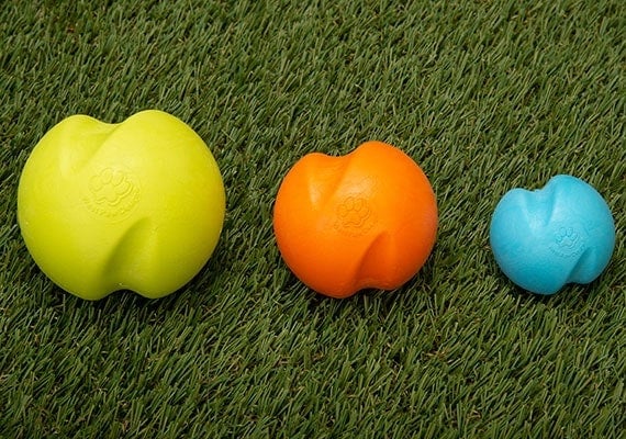 West Paw Jive ball for dogs different sizes compared side by side