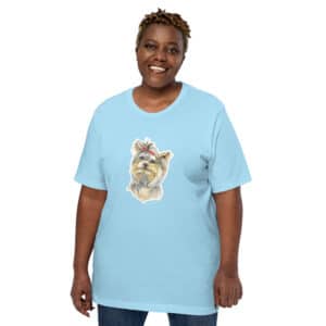 Woman in Yorkie shirt