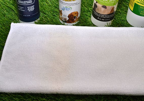 Anti-chew sprays being tested and reviewed to see if they stain a white cloth