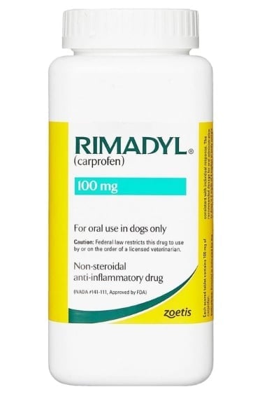 Bottle of Rimadyl For Dogs 100 mg.