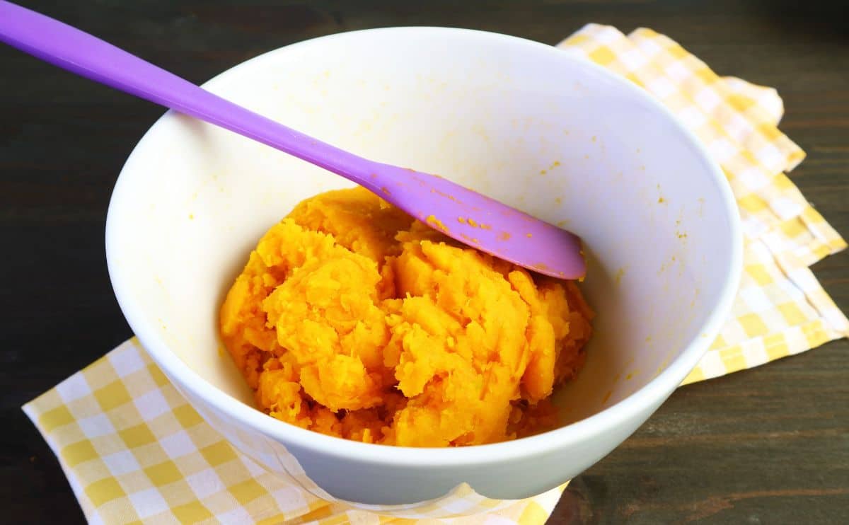 Bowl of pumpkin puree.