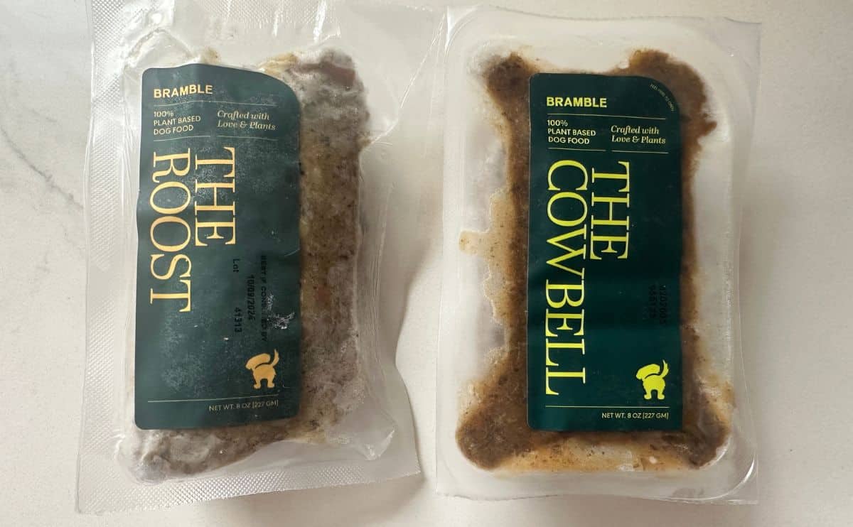 Bramble dog food packaging up close.