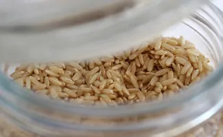Brown rice in container