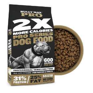 Bully Max muscle gain kibble dog food.