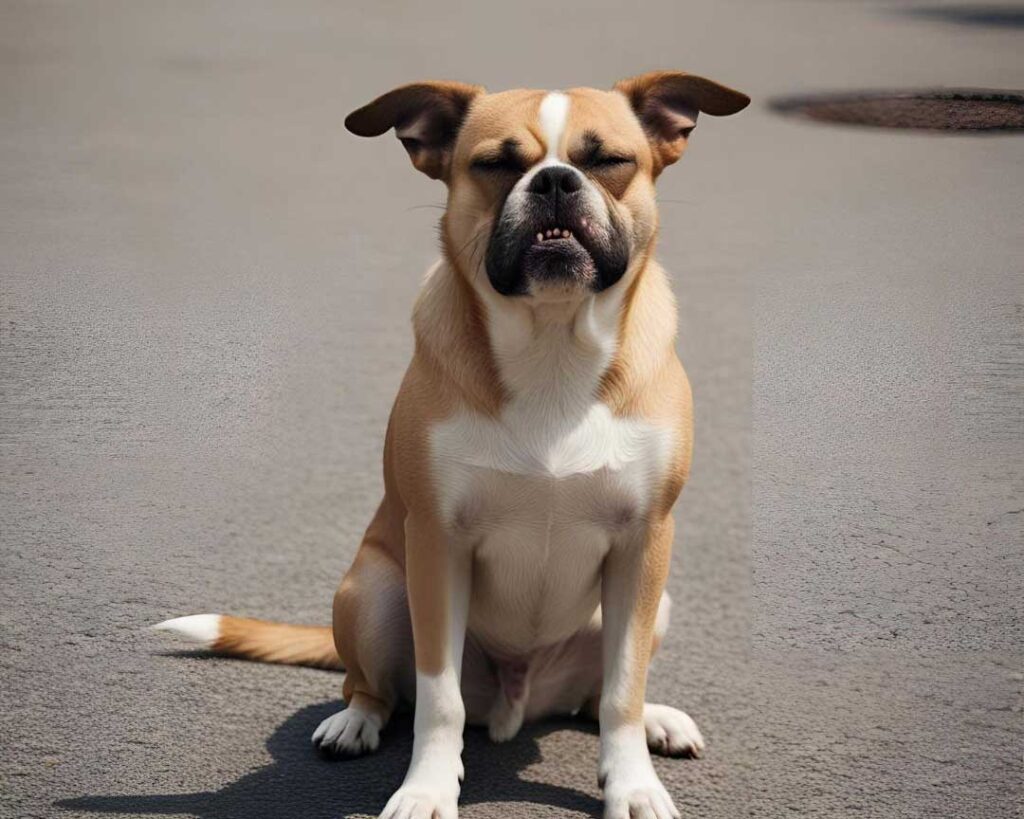 Disgruntled dog is constipated.