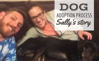 Sally the dog with pup parents Kimberly & Pat (Caption: Dog Adoption Process: Sally's Story)