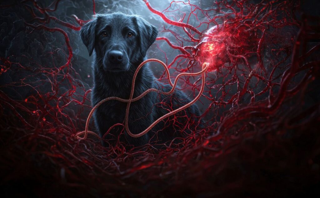 Dog with heartworm graphic.