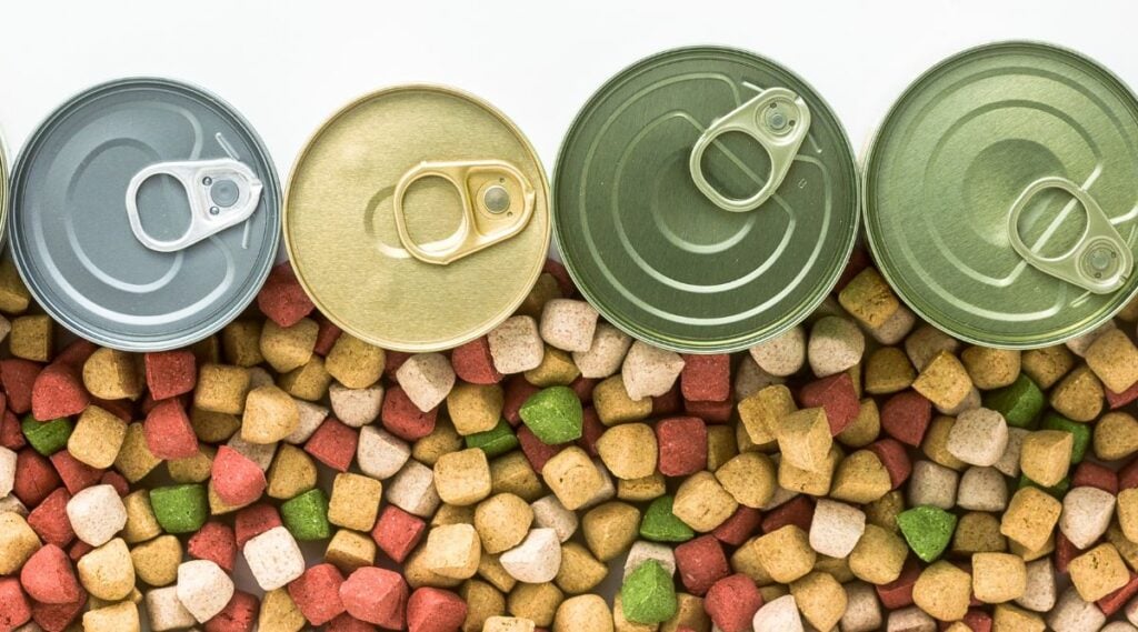 four cans of dog food