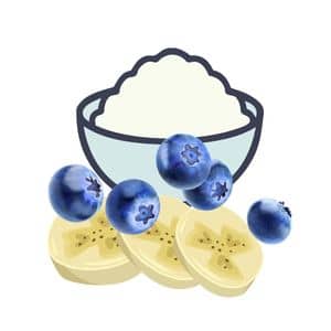 Bowl of yogurt, blueberries and sliced bananas