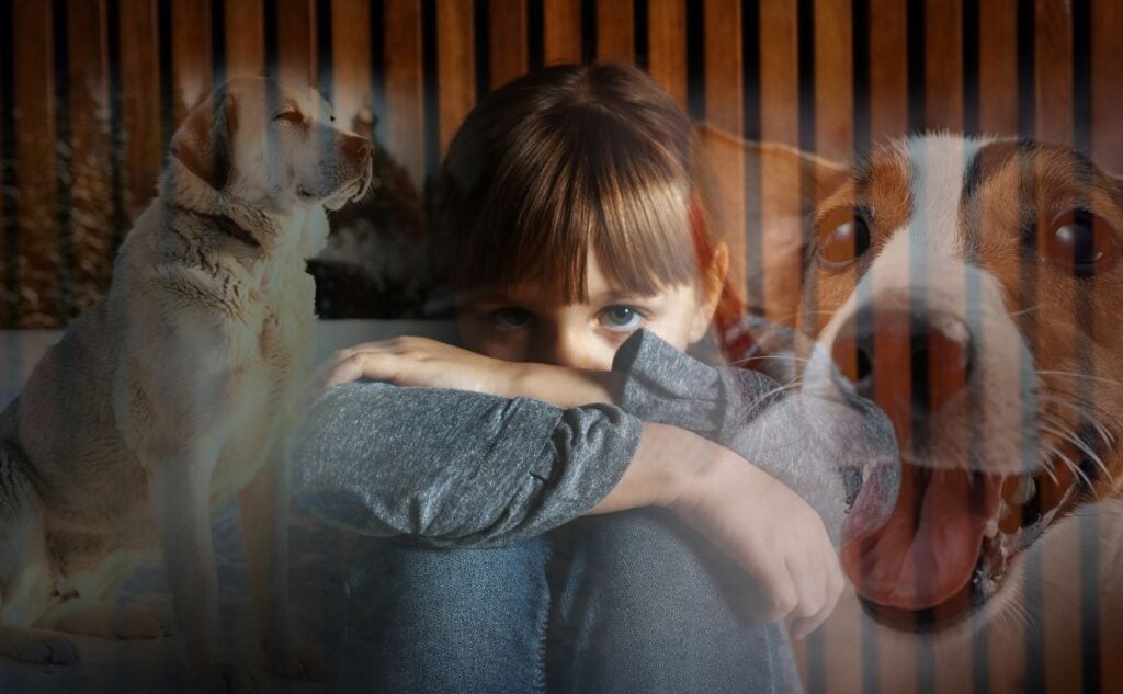 Girl with images of dogs overlay.