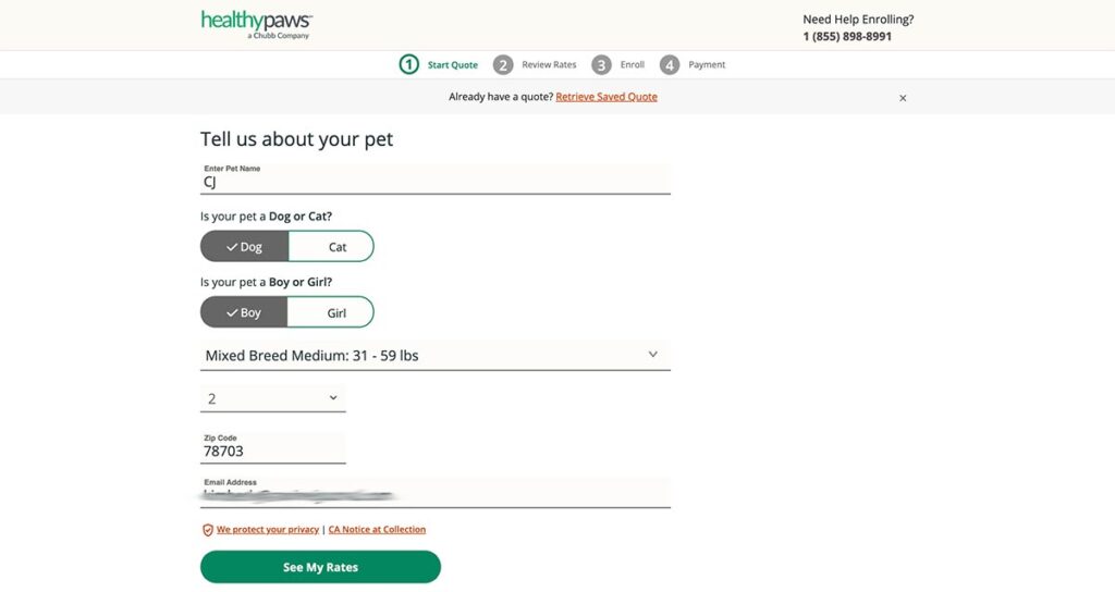 Healthy Paws  quote about dog info.