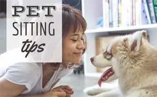 Girl on floor with dog (caption: Pet Sitting Tips)