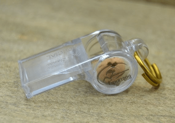 Clear pea whistle from Sport Dog brand.