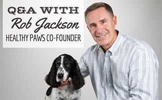 Rob Jackson, Healthy Paws Co-Founder and dog Barney (Caption: Q&A With Rob Jackson Healthy Paws Co-Founder)