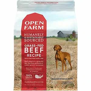 A bag of Open Farm beef kibble.