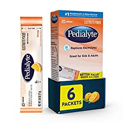 Pedialyte Electrolyte Powder, Electrolyte Drink, Orange package of 6 Powder Sticks