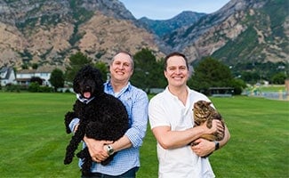 Rocco (dog) and Roxie (cat) co-founders in mountains