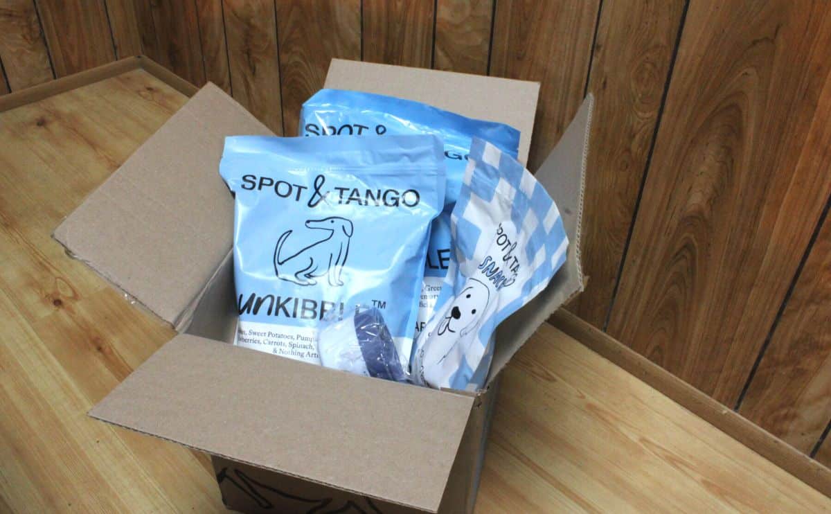 spot and tango dog food box opeon with product inside