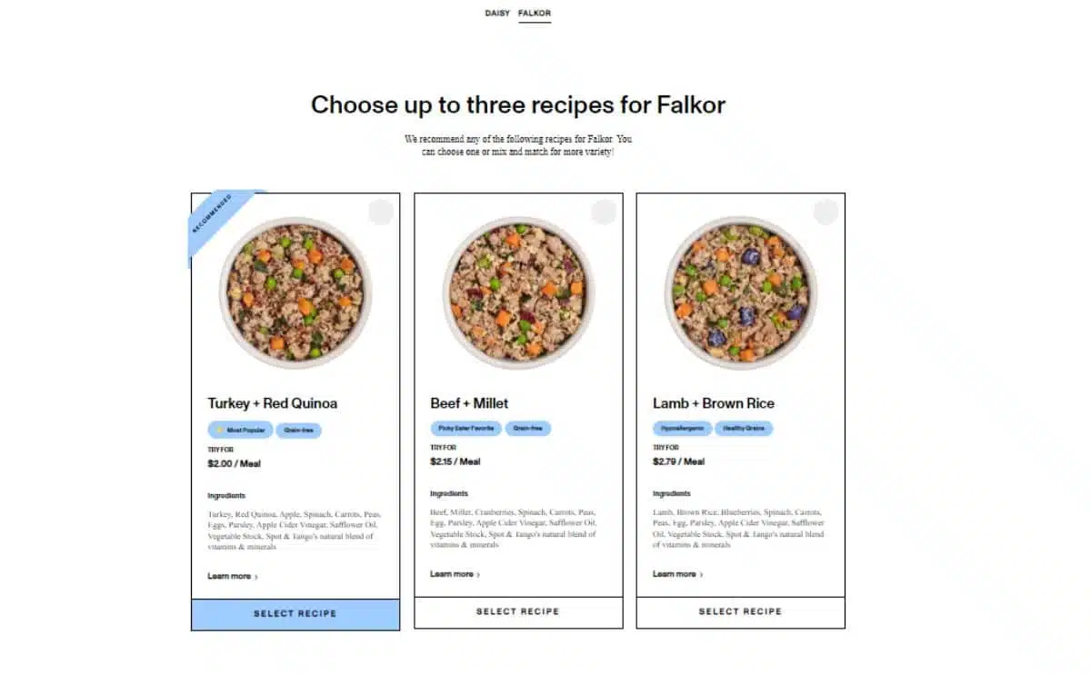 spot and tango ordering process screenshot flavor options