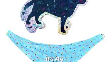 Sticker and birthday bandana.