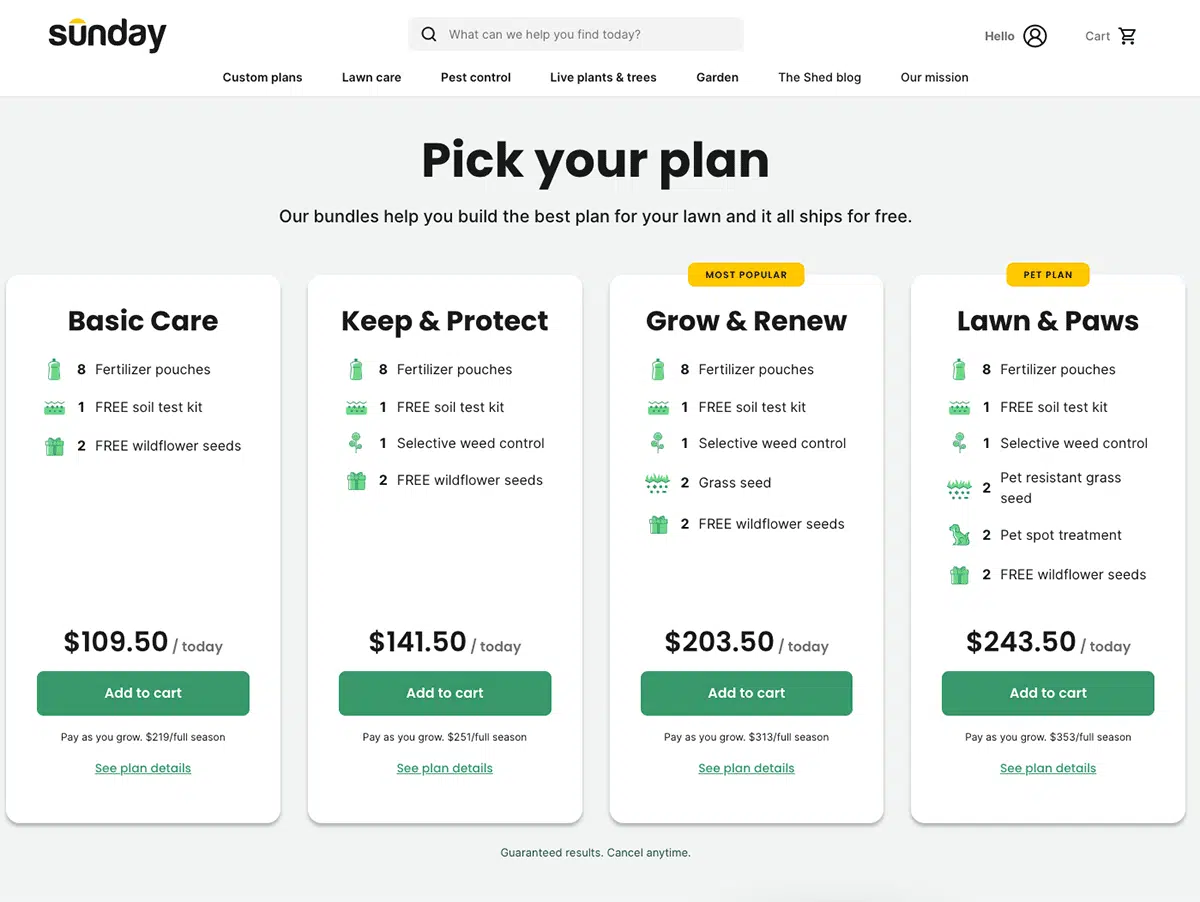 Sunday Lawn Care Plan Options